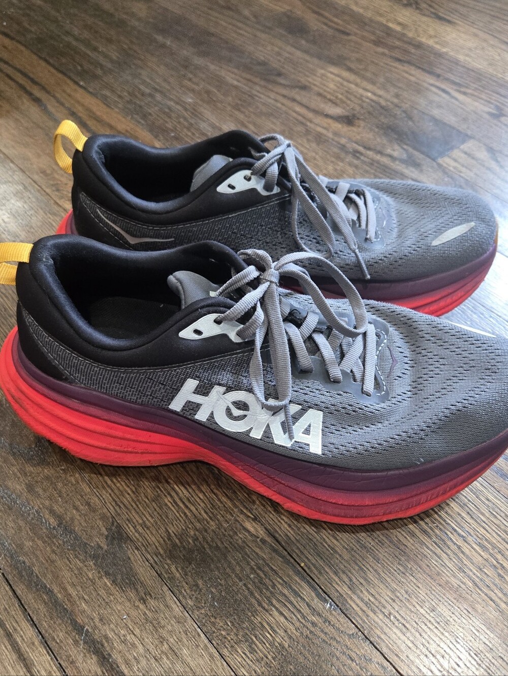 Hoka bondi 8 castlerock rock/ fiesta Gray Purple Plum Red Womens 9.5B
